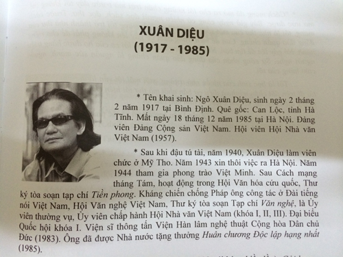 Ảnh Đỗ Lai Thúy đưa vào trang viết về Xuân Diệu.