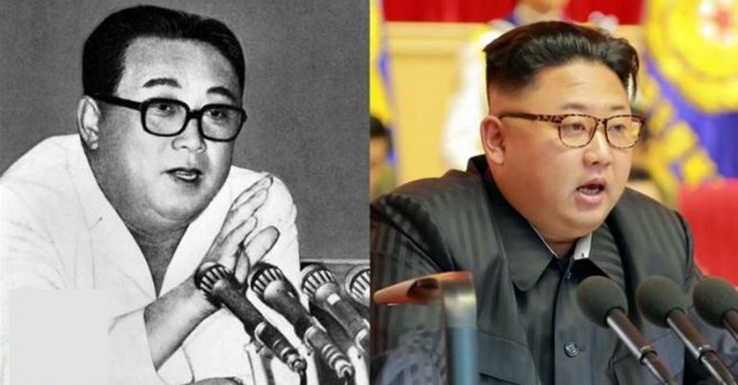 Cố lãnh đạo Triều Tiên Kim Nhật Thành (trái) và ông Kim Jong-un. 