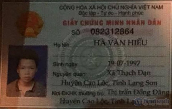 Giấy tờ tùy thân cho thấy đối tượng có tên Hà Văn Hiếu, SN 1997, quê Lạng Sơn. 