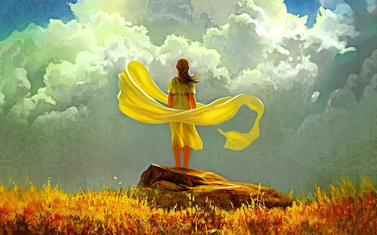 Девушка на ветру. Картина девушка и ветер. Иллюстрации счастье. Душевные иллюстрации. Крепкая душа 2