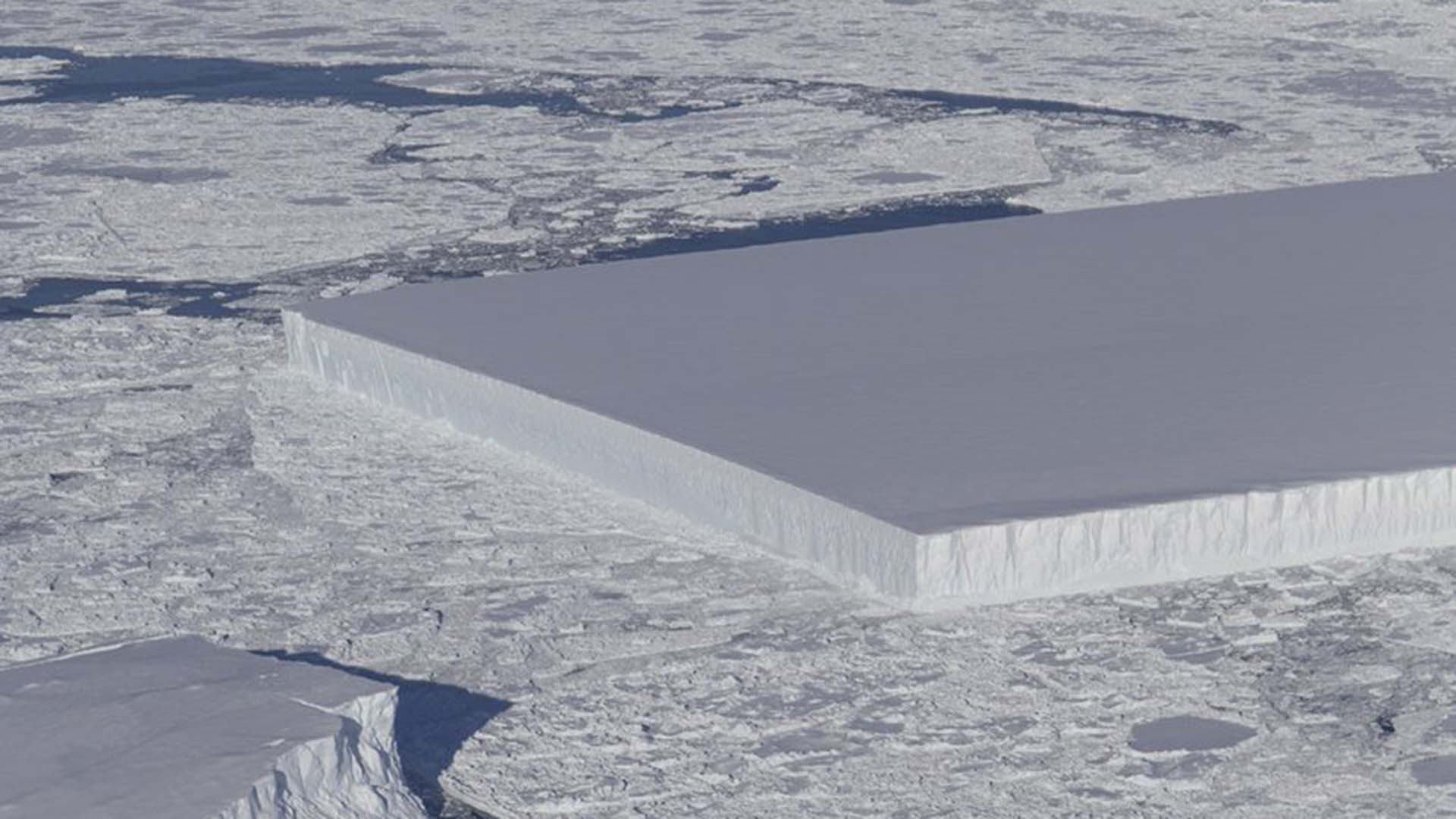 Tảng băng trôi hình chữ nhật nổi trên biển Weddell, ngoài khơi Nam Cực. (Ảnh: NASA)