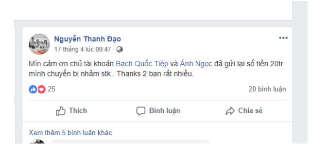 Lời cảm ơn của anh Nguyễn Thanh Đạo. (Ảnh: Facebook)