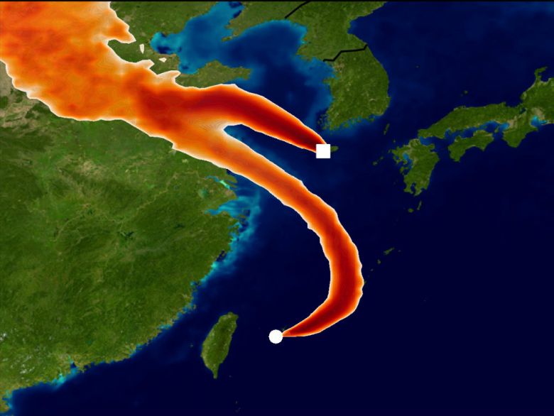 Trong đồ họa này, các trạm giám sát tại Nhật Bản và Hàn Quốc phát hiện ra lượng khí thải bắt nguồn từ các khu vực phía đông Trung Quốc đại lục. (Ảnh qua National Post)