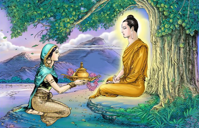 Khi Đức Phật nhập định tu hành dưới cội bồ đề 49 ngày, không ăn uống, từng có một tín đồ dùng trái cây và ngũ cốc nấu cháo dâng lên Phật Đà. 