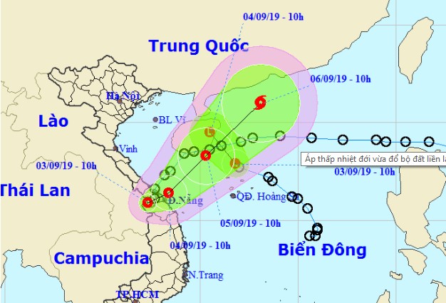 Dự báo vị trí và hướng di chuyển của áp thấp nhiệt đới. (Ảnh qua nld)