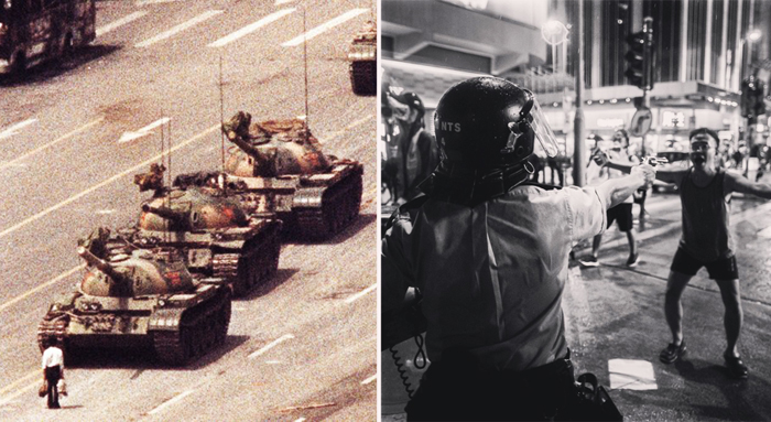 Mùa hè 1989, tại Bắc Kinh, Tank Man chấn động thế giới. Mùa hè 2019, tại Hồng Kông, người chặn họng súng lan tỏa toàn cầu.