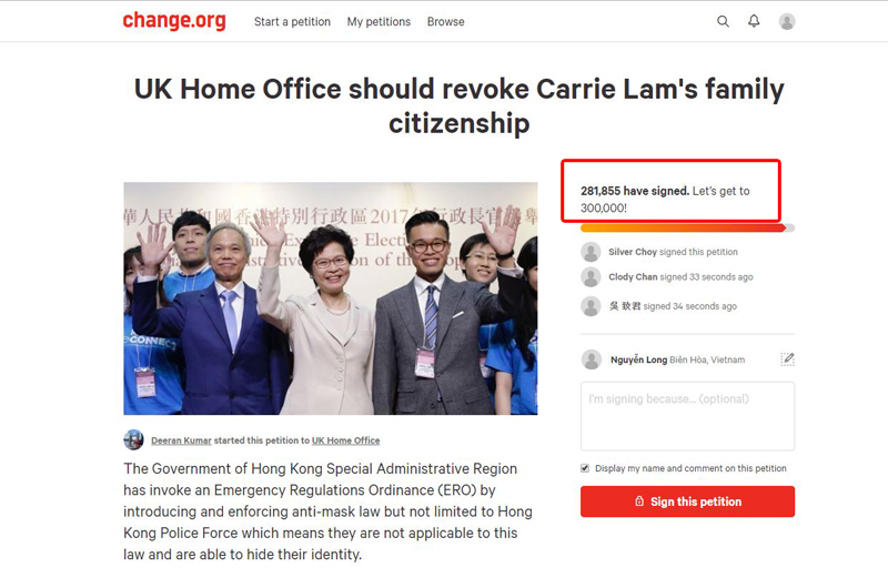 Gần 300 ngàn người ký tên hủy quốc tịch Anh của gia đình Lâm Trịnh Nguyệt Nga.