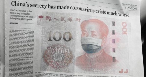 Bản in của tờ báo Kathmandu Post ngày 18/2 với tiêu đề "Sự che giấu của Trung Quốc đã khiến cuộc khủng hoảng coronavirus ngày càng tệ hơn". 