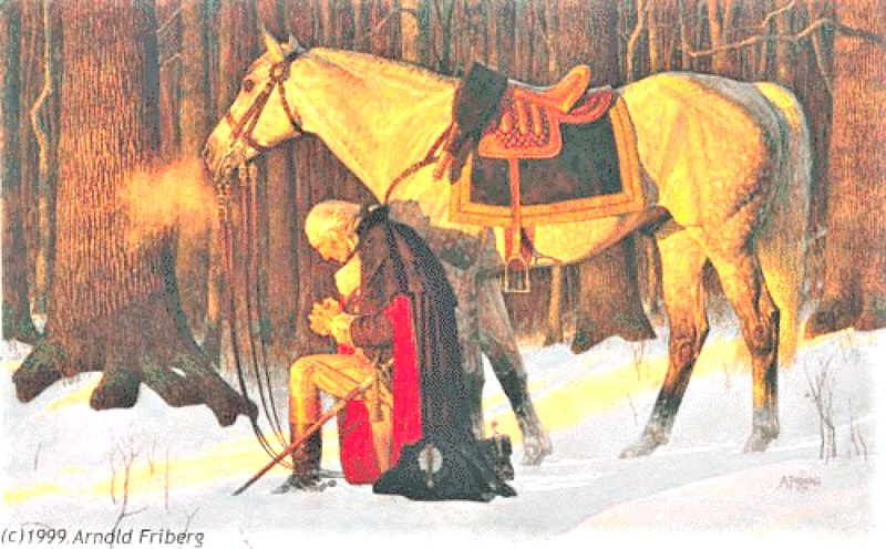 Tướng Washington một mình một ngựa cầu nguyện trong rừng sâu giữa trời lạnh giá